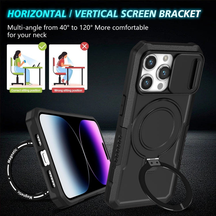 For iPhone 14 Pro Max Sliding Camshield Magsafe Holder TPU Hybrid PC Phone Case(Black) - iPhone 14 Pro Max Cases by PMC TechLife | Online Shopping South Africa | PMC TechLife