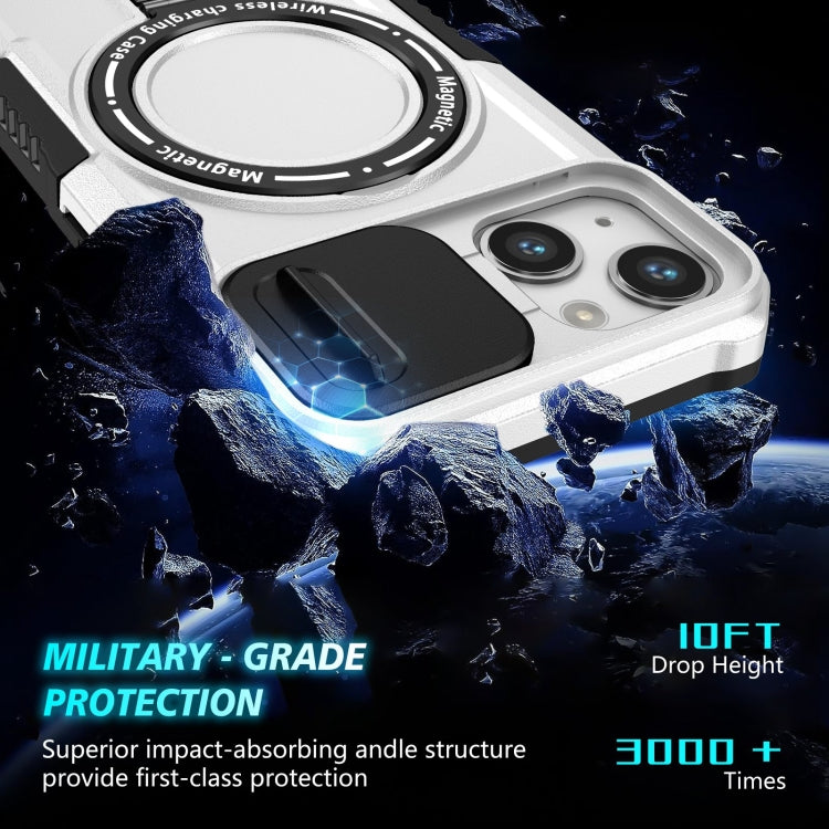 For iPhone 13 Sliding Camshield Magsafe Holder TPU Hybrid PC Phone Case(Black White) - iPhone 13 Cases by PMC TechLife | Online Shopping South Africa | PMC TechLife