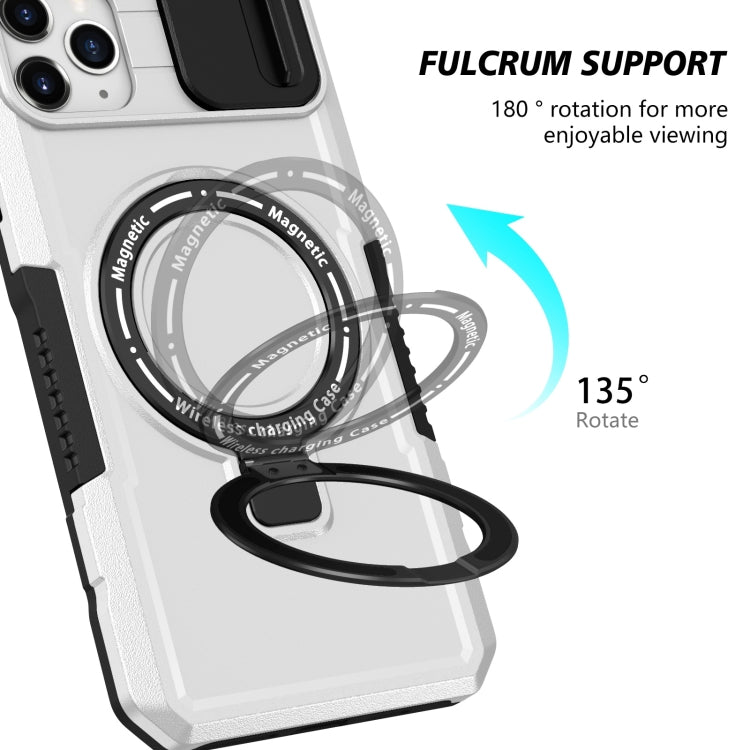 For iPhone 11 Pro Max Sliding Camshield Magsafe Holder TPU Hybrid PC Phone Case(Black White) - iPhone 11 Pro Max Cases by PMC TechLife | Online Shopping South Africa | PMC TechLife
