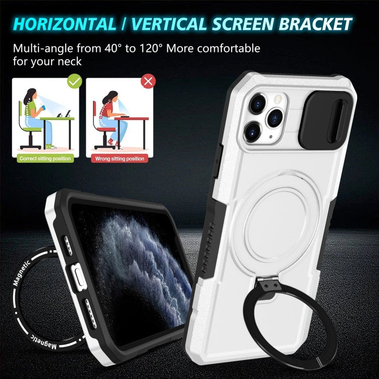 For iPhone 11 Pro Max Sliding Camshield Magsafe Holder TPU Hybrid PC Phone Case(Black White) - iPhone 11 Pro Max Cases by PMC TechLife | Online Shopping South Africa | PMC TechLife