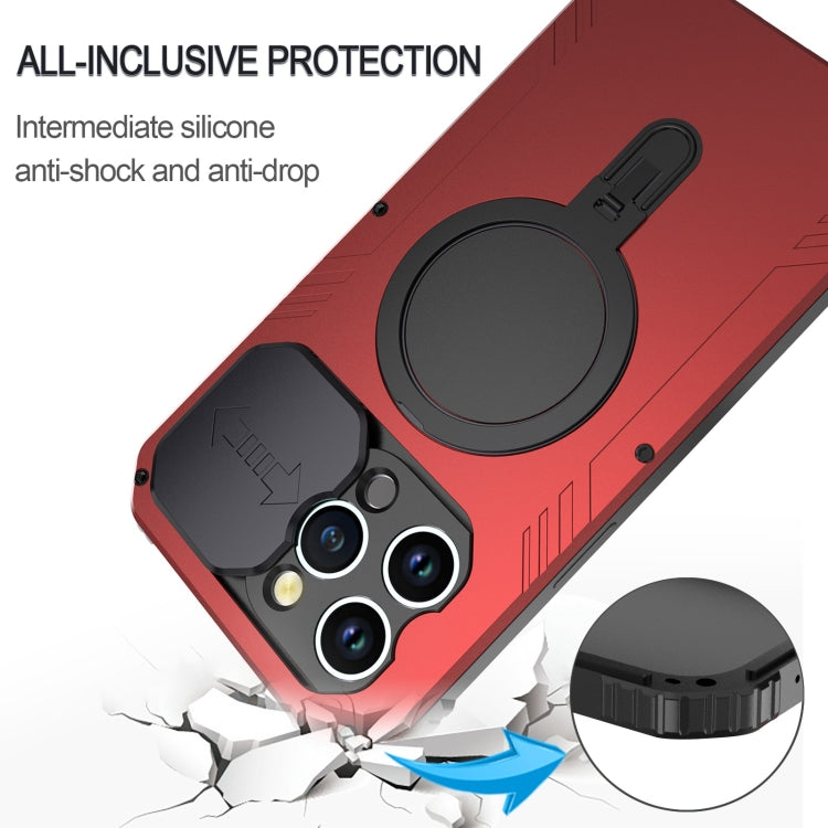 For iPhone 15 Camera Shield MagSafe Holder Life Waterproof Phone Case(Red) - iPhone 15 Cases by PMC TechLife | Online Shopping South Africa | PMC TechLife