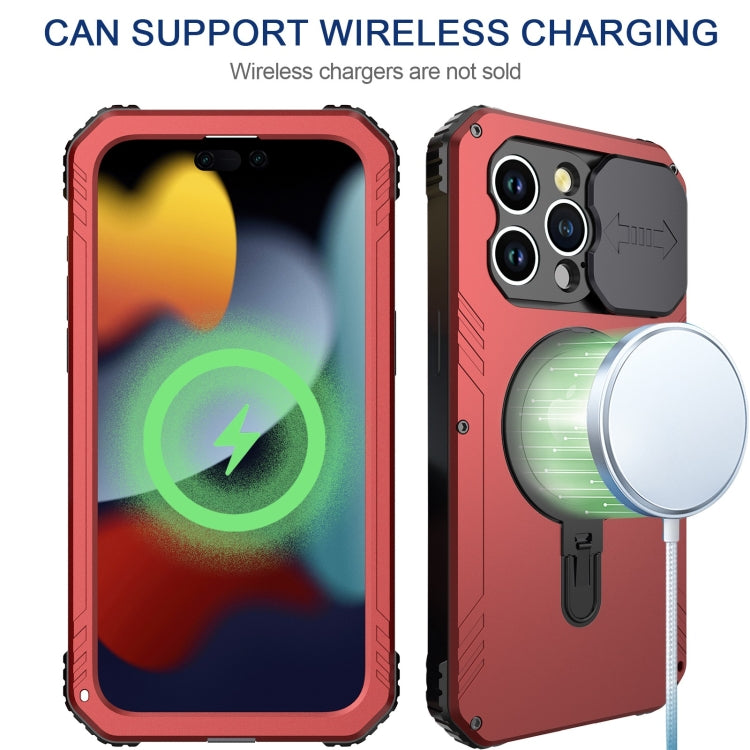 For iPhone 15 Camera Shield MagSafe Holder Life Waterproof Phone Case(Red) - iPhone 15 Cases by PMC TechLife | Online Shopping South Africa | PMC TechLife