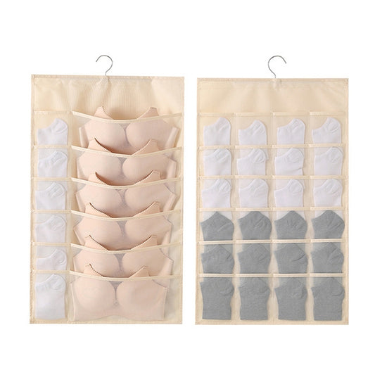 12+24 Grids Underwear Storage Bag Non-woven Double-sided Hanging Storage Bag(Beige) - Storage Bags by PMC Jewellery | Online Shopping South Africa | PMC Jewellery | Buy Now Pay Later Mobicred