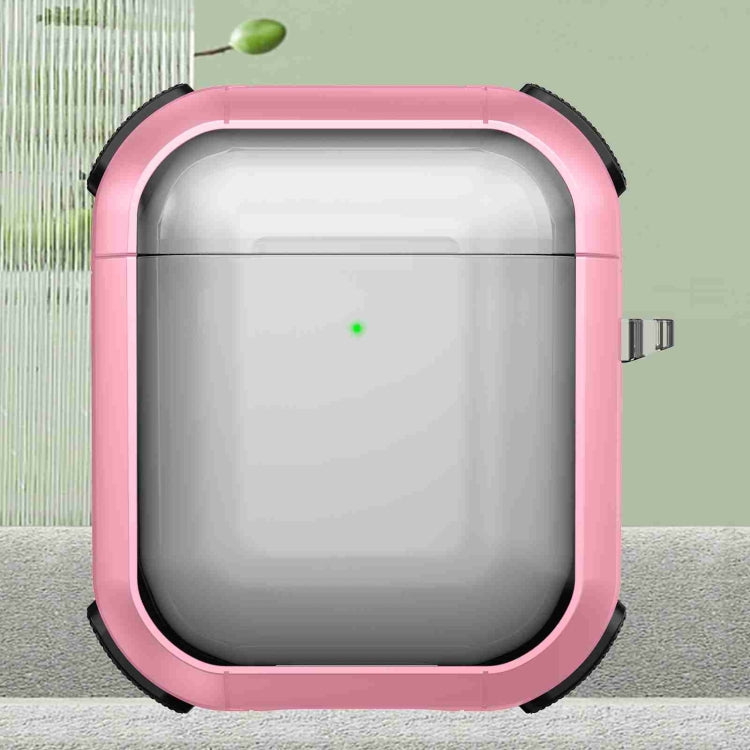 For AirPods 2 / 1 Thunder Transparent Armor Wireless Earphones Protective Case(Pink) - For AirPods 1/2 by PMC Jewellery | Online Shopping South Africa | PMC Jewellery | Buy Now Pay Later Mobicred