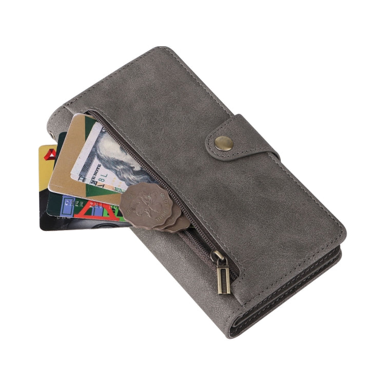 For Google Pixel 8 Pro Rivet Buckle 9 Cards Three Fold Leather Phone Case(Grey) - Google Cases by PMC TechLife | Online Shopping South Africa | PMC TechLife | Buy Now Pay Later Mobicred