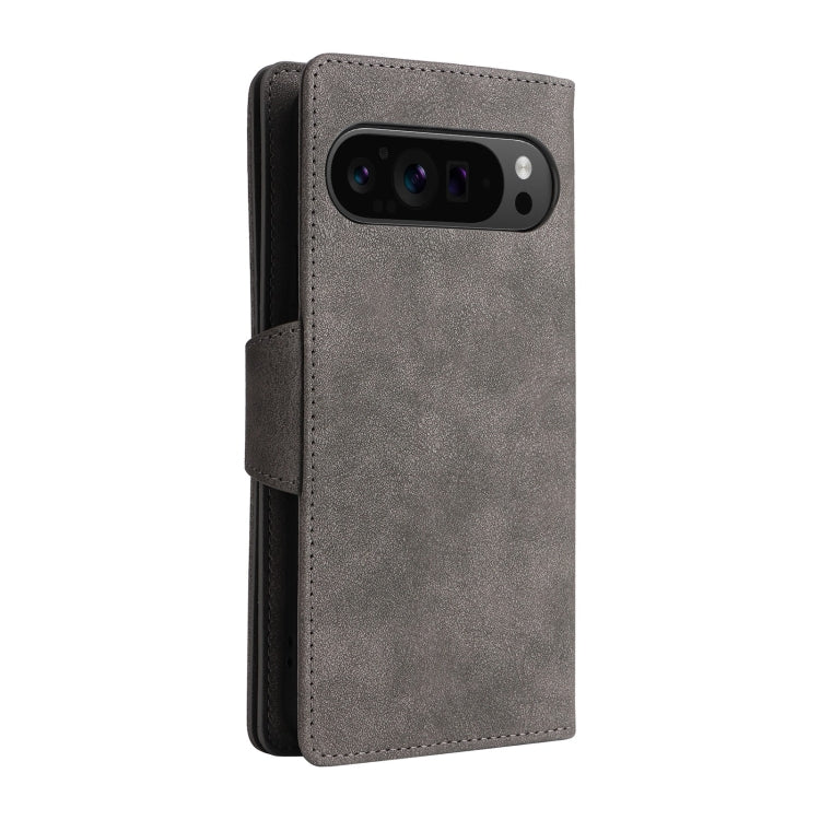 For Google Pixel 9 Pro Rivet Buckle 9 Cards Three Fold Leather Phone Case(Grey) - Google Cases by PMC Jewellery | Online Shopping South Africa | PMC Jewellery | Buy Now Pay Later Mobicred