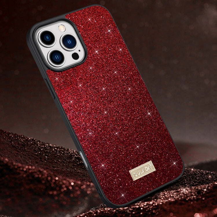 For iPhone 16 Pro Max SULADA Glittery PC Hybrid TPU Handmade Leather Phone Case(Red) - iPhone 16 Pro Max Cases by SULADA | Online Shopping South Africa | PMC Jewellery | Buy Now Pay Later Mobicred