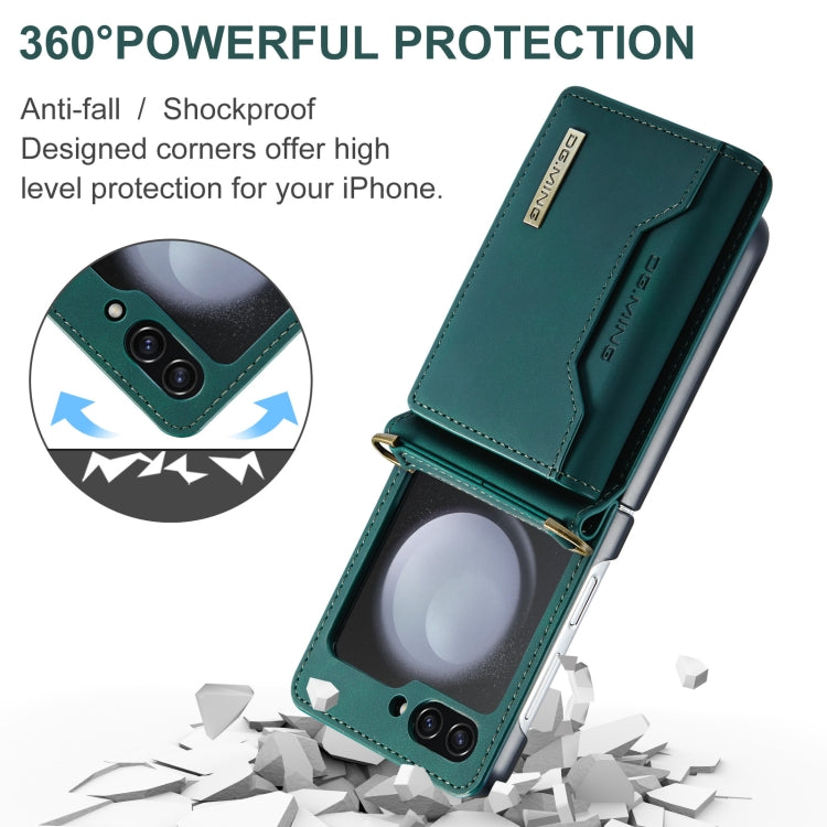 For Samsung Galaxy Z Flip5 5G DG.MING M2 Series Card Bag Magnetic Leather Phone Case(Green) - Galaxy Z Flip5 Cases by DG.MING | Online Shopping South Africa | PMC Jewellery