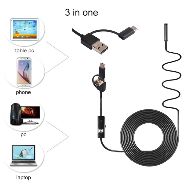 AN100 3 in 1 IP67 Waterproof USB-C / Type-C + Micro USB + USB HD Endoscope Snake Tube Inspection Camera for Parts of OTG Function Android Mobile Phone, with 6 LEDs, Lens Diameter:5.5mm(Length: 1m) -  by PMC Jewellery | Online Shopping South Africa | PMC Jewellery | Buy Now Pay Later Mobicred