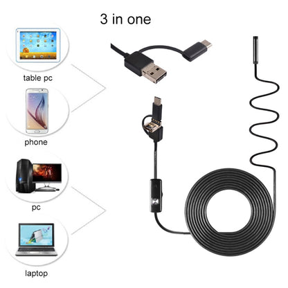 AN100 3 in 1 IP67 Waterproof USB-C / Type-C + Micro USB + USB HD Endoscope Hard Tube Inspection Camera for Parts of OTG Function Android Mobile Phone, with 6 LEDs, Lens Diameter:8mm(Length: 2m) -  by PMC Jewellery | Online Shopping South Africa | PMC Jewellery | Buy Now Pay Later Mobicred