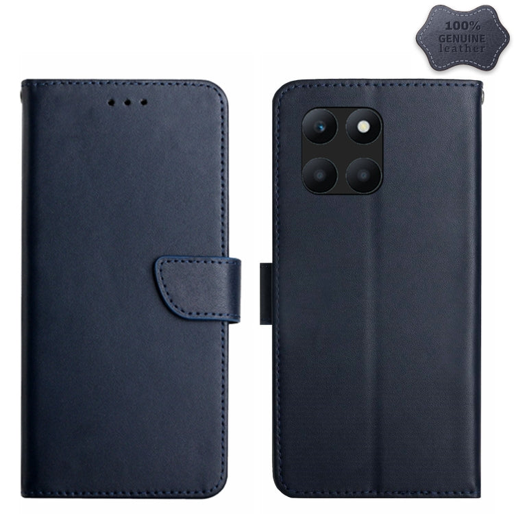 For Honor X8b HT02 Genuine Leather Fingerprint-proof Flip Phone Case(Blue) - Honor Cases by PMC TechLife | Online Shopping South Africa | PMC TechLife | Buy Now Pay Later Mobicred