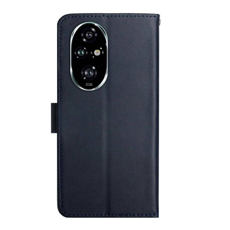 For Honor 200 5G Global HT02 Genuine Leather Fingerprint-proof Flip Phone Case(Blue) - Honor Cases by PMC TechLife | Online Shopping South Africa | PMC TechLife | Buy Now Pay Later Mobicred