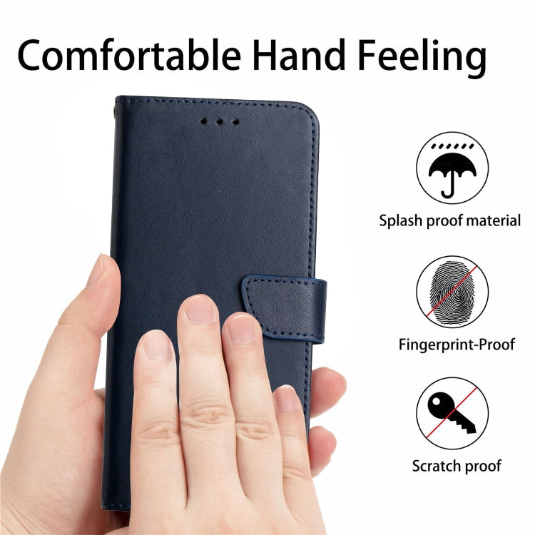 For Honor X6b HT02 Genuine Leather Fingerprint-proof Flip Phone Case(Blue) - Honor Cases by PMC TechLife | Online Shopping South Africa | PMC TechLife | Buy Now Pay Later Mobicred
