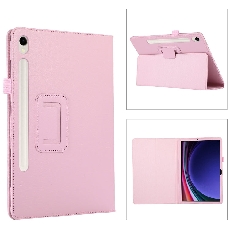 For Samsung Galaxy Tab S9 Litchi Texture Leather Tablet Case with Holder(Pink) - Other Galaxy Tab PC by PMC Jewellery | Online Shopping South Africa | PMC Jewellery | Buy Now Pay Later Mobicred