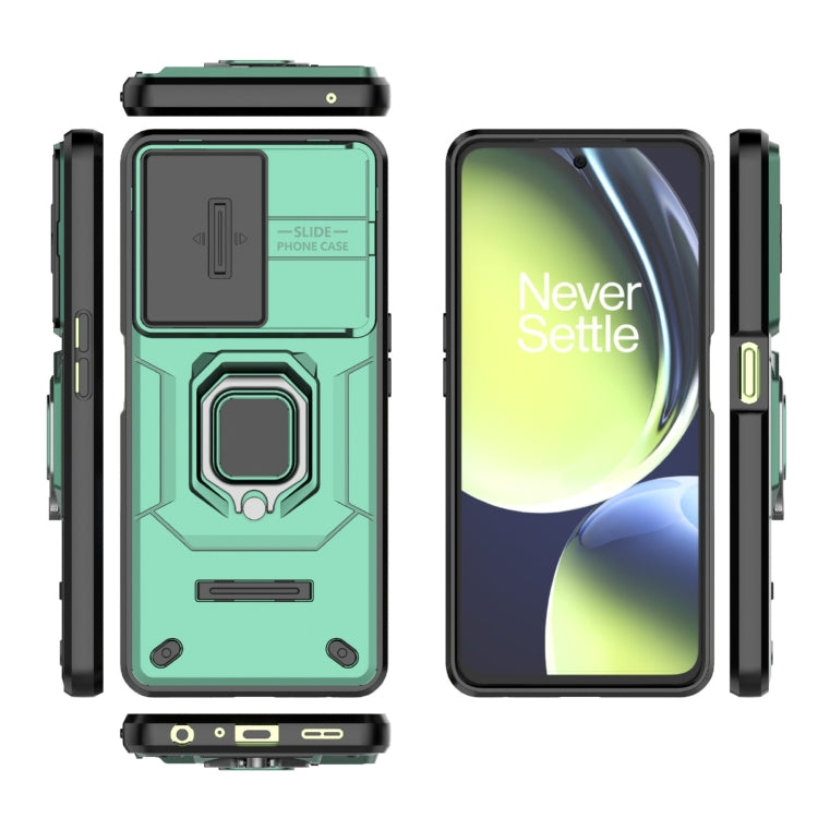 For OnePlus Nord CE 3 Lite 5G Sliding Camshield TPU + PC Shockproof Phone Case with Holder(Green) - OnePlus Cases by PMC TechLife | Online Shopping South Africa | PMC TechLife | Buy Now Pay Later Mobicred