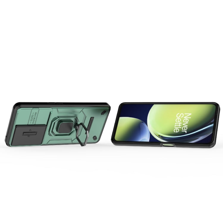For OnePlus Nord CE 3 Lite 5G Sliding Camshield TPU + PC Shockproof Phone Case with Holder(Green) - OnePlus Cases by PMC TechLife | Online Shopping South Africa | PMC TechLife | Buy Now Pay Later Mobicred