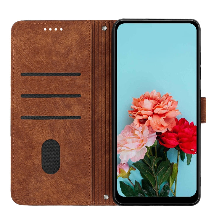 For Motorola Moto G Power 5G 2024 Skin Feel Stripe Pattern Leather Phone Case with Lanyard(Brown) - Motorola Cases by PMC Jewellery | Online Shopping South Africa | PMC Jewellery | Buy Now Pay Later Mobicred