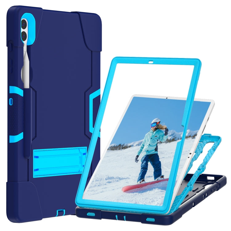 For Samsung Galaxy Tab S9+ Contrast Color Silicone PC Tablet Case with Holder(Navy Blue + Blue) - Galaxy Tab S9+ Cases by PMC Jewellery | Online Shopping South Africa | PMC Jewellery | Buy Now Pay Later Mobicred