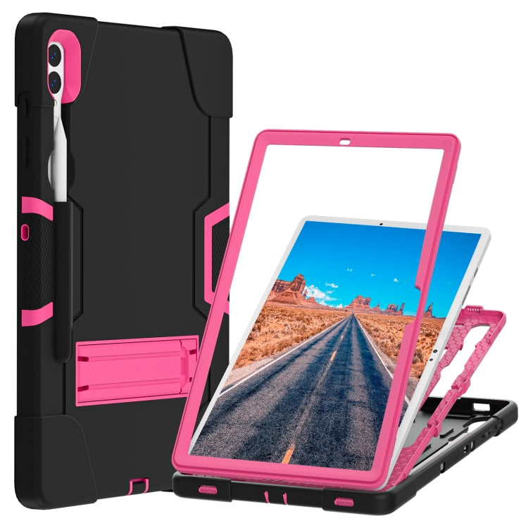 For Samsung Galaxy Tab S9+ Contrast Color Silicone PC Tablet Case with Holder(Black + Rose Red) - Galaxy Tab S9+ Cases by PMC Jewellery | Online Shopping South Africa | PMC Jewellery | Buy Now Pay Later Mobicred