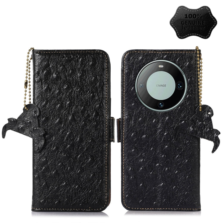For Huawei Mate 60 Ostrich Pattern Genuine Leather RFID Phone Case(Black) - Huawei Cases by PMC TechLife | Online Shopping South Africa | PMC TechLife | Buy Now Pay Later Mobicred