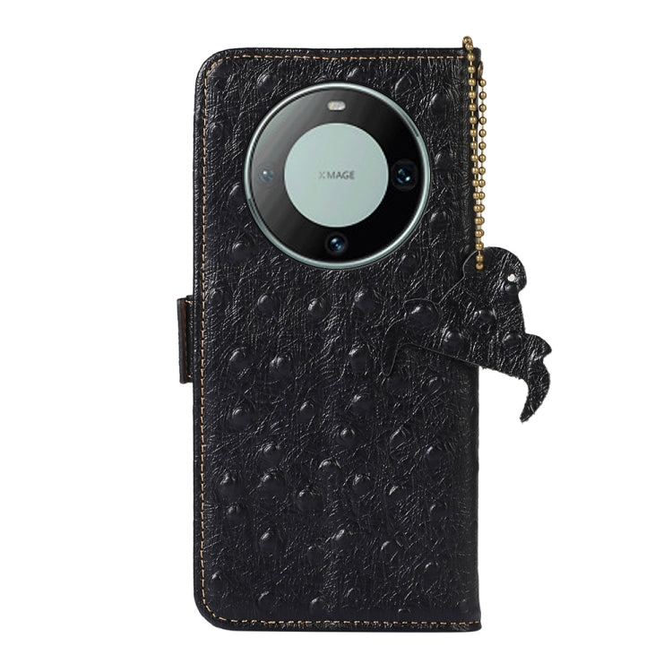For Huawei Mate 60 Ostrich Pattern Genuine Leather RFID Phone Case(Black) - Huawei Cases by PMC TechLife | Online Shopping South Africa | PMC TechLife | Buy Now Pay Later Mobicred