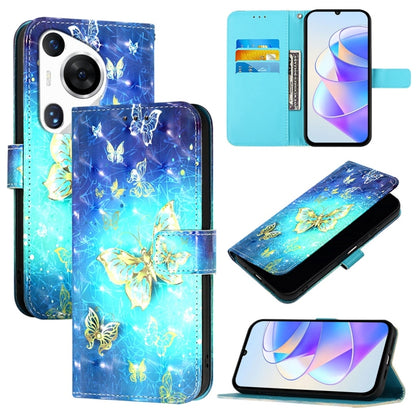 For Huawei Pura 70 Pro 3D Painting Horizontal Flip Leather Phone Case(Golden Butterfly) - Huawei Cases by PMC Jewellery | Online Shopping South Africa | PMC Jewellery | Buy Now Pay Later Mobicred