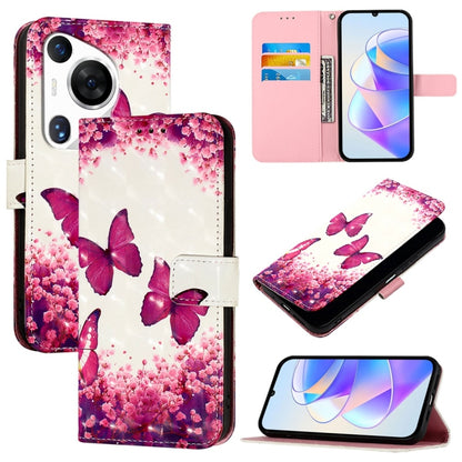 For Huawei Pura 70 Pro 3D Painting Horizontal Flip Leather Phone Case(Rose Butterfly) - Huawei Cases by PMC Jewellery | Online Shopping South Africa | PMC Jewellery | Buy Now Pay Later Mobicred