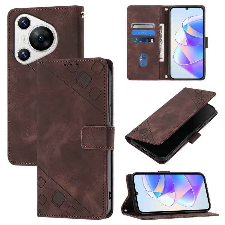 For Huawei Pura 70 Skin Feel Embossed Leather Phone Case(Brown) - Huawei Cases by PMC Jewellery | Online Shopping South Africa | PMC Jewellery | Buy Now Pay Later Mobicred