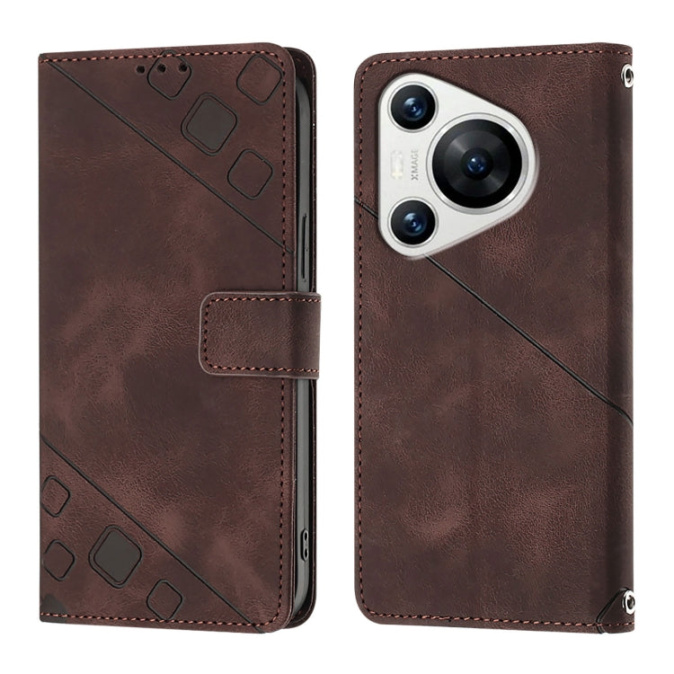 For Huawei Pura 70 Skin Feel Embossed Leather Phone Case(Brown) - Huawei Cases by PMC Jewellery | Online Shopping South Africa | PMC Jewellery | Buy Now Pay Later Mobicred