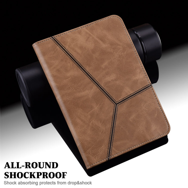 For Samsung Galaxy Tab A9 Solid Color Stripe Embossed Leather Tablet Case(Brown) - Galaxy Phone Cases by PMC TechLife | Online Shopping South Africa | PMC TechLife