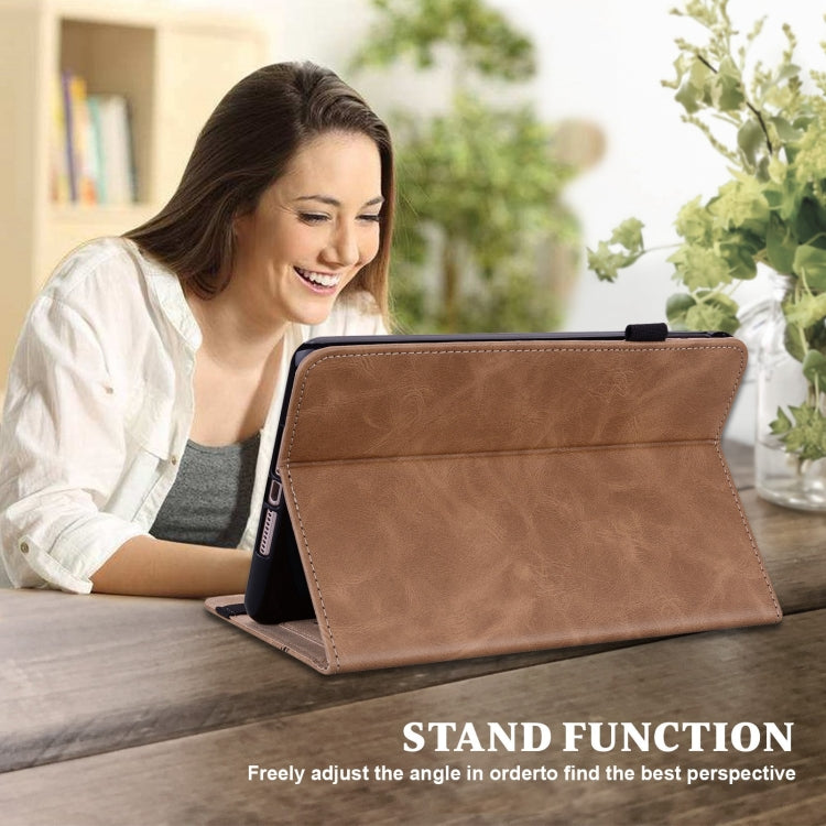 For Samsung Galaxy Tab A9 Solid Color Stripe Embossed Leather Tablet Case(Brown) - Galaxy Phone Cases by PMC TechLife | Online Shopping South Africa | PMC TechLife