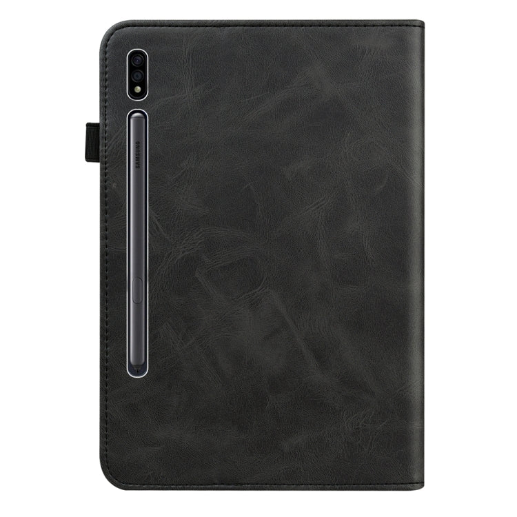 For Samsung Galaxy Tab S7+/S8+/S9+/S9 FE+ Solid Color Stripe Embossed Leather Tablet Case(Black) - Galaxy Tab S9 FE+ by PMC TechLife | Online Shopping South Africa | PMC TechLife