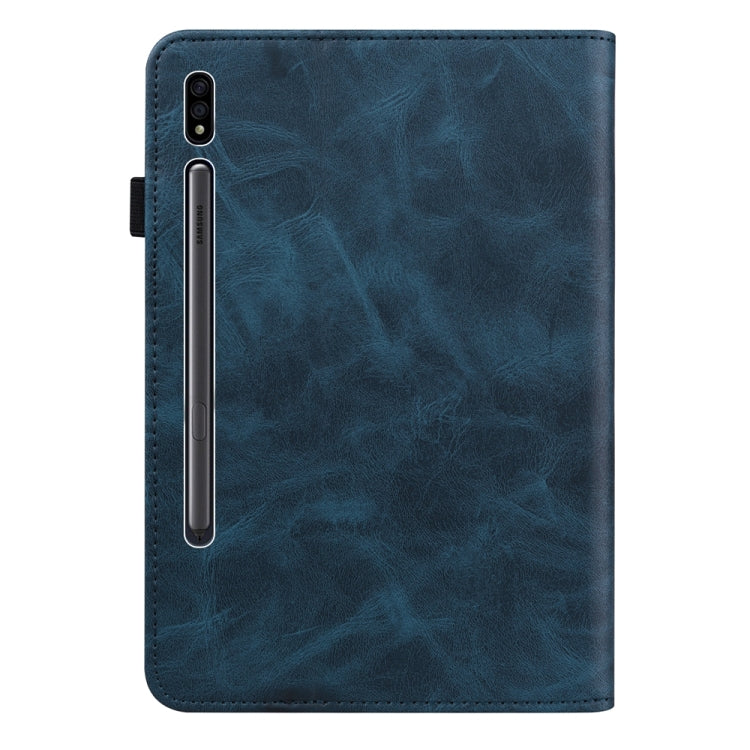 For Samsung Galaxy Tab S7/S8/S9/S9 FE Solid Color Stripe Embossed Leather Tablet Case(Blue) - Galaxy Tab S9 FE by PMC TechLife | Online Shopping South Africa | PMC TechLife