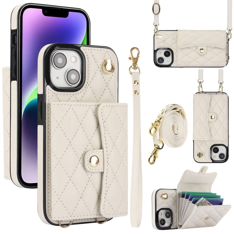 For iPhone 13 mini Crossbody Rhombic Horizontal Wallet Leather Phone Case(White) - iPhone 13 mini Cases by PMC TechLife | Online Shopping South Africa | PMC TechLife