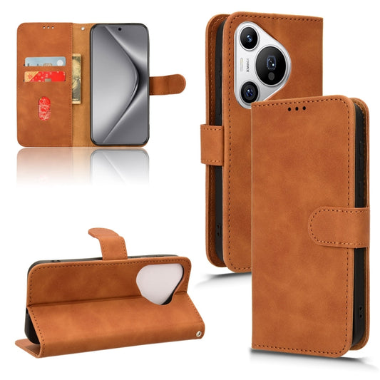 For Huawei Pura 70 Skin Feel Magnetic Flip Leather Phone Case(Brown) - Huawei Cases by PMC Jewellery | Online Shopping South Africa | PMC Jewellery | Buy Now Pay Later Mobicred