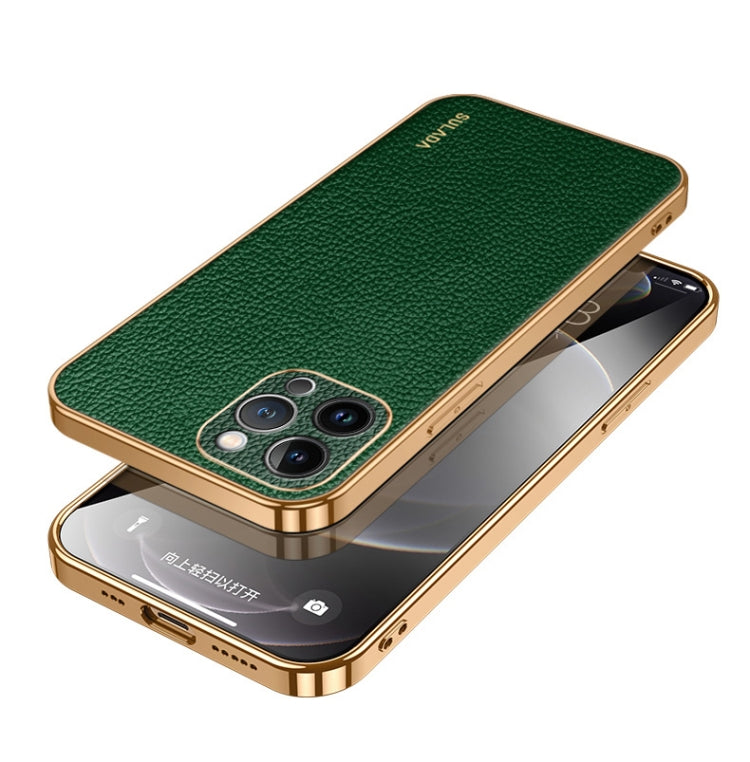 For iPhone 15 Pro Max SULADA TPU + Litchi Texture Leather Phone Case(Green) - iPhone 15 Pro Max Cases by SULADA | Online Shopping South Africa | PMC TechLife | Buy Now Pay Later Mobicred