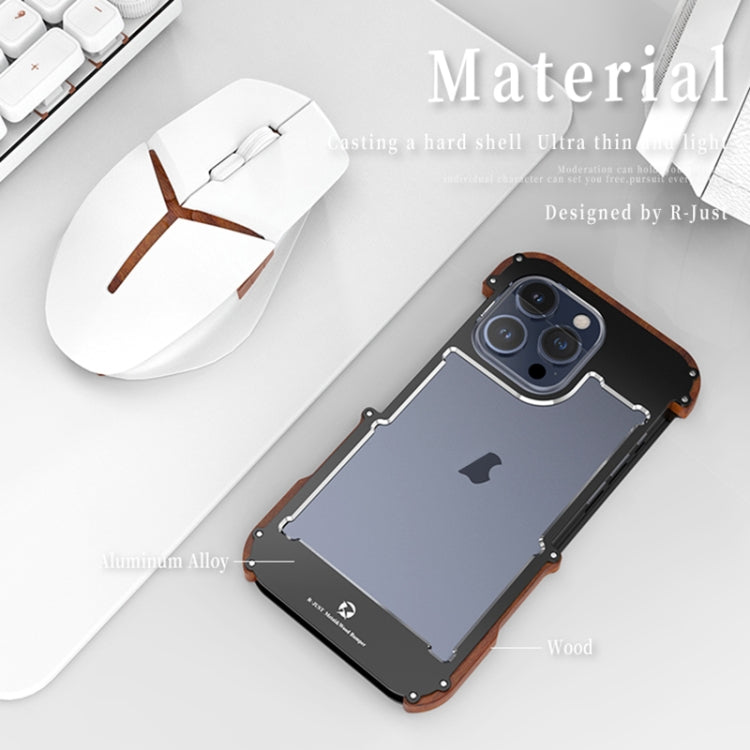 For iPhone 15 Plus R-JUST Ironwood Generation Metal Hybrid Wood Phone Case - free shipping - PMC TechLife - Order now!