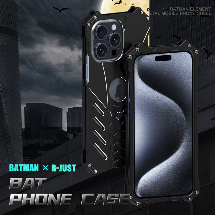 For iPhone 16 Plus R-JUST Batman Hollow Metal Phone Protective Case(Black) - iPhone 16 Plus Cases by R-JUST | Online Shopping South Africa | PMC Jewellery | Buy Now Pay Later Mobicred