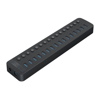 ORICO CT2U3-16AB Plastic Stripes 16 Ports USB 3.0 HUB with Individual Switches, Plug:US Plug(Black) - USB 3.0 HUB by ORICO | Online Shopping South Africa | PMC Jewellery | Buy Now Pay Later Mobicred