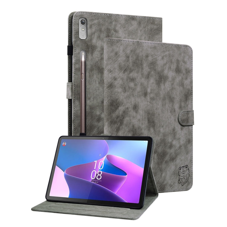 For Lenovo Tab P12 Tiger Pattern Flip Leather Tablet Case(Grey) - Lenovo by PMC TechLife | Online Shopping South Africa | PMC TechLife | Buy Now Pay Later Mobicred