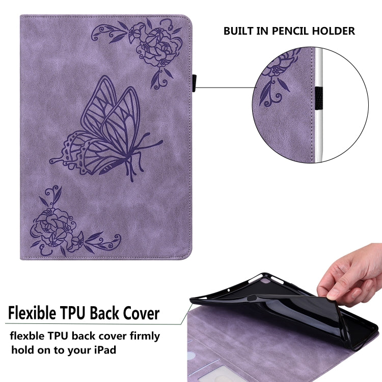 For Lenovo Tab P12 Butterfly Flower Embossed Leather Tablet Case(Purple) - Lenovo by PMC TechLife | Online Shopping South Africa | PMC TechLife | Buy Now Pay Later Mobicred