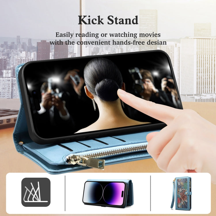 For Motorola Moto E14 ESEBLE Star Series Lanyard Zipper Wallet RFID Leather Case(Blue) - Motorola Cases by ESEBLE | Online Shopping South Africa | PMC TechLife | Buy Now Pay Later Mobicred