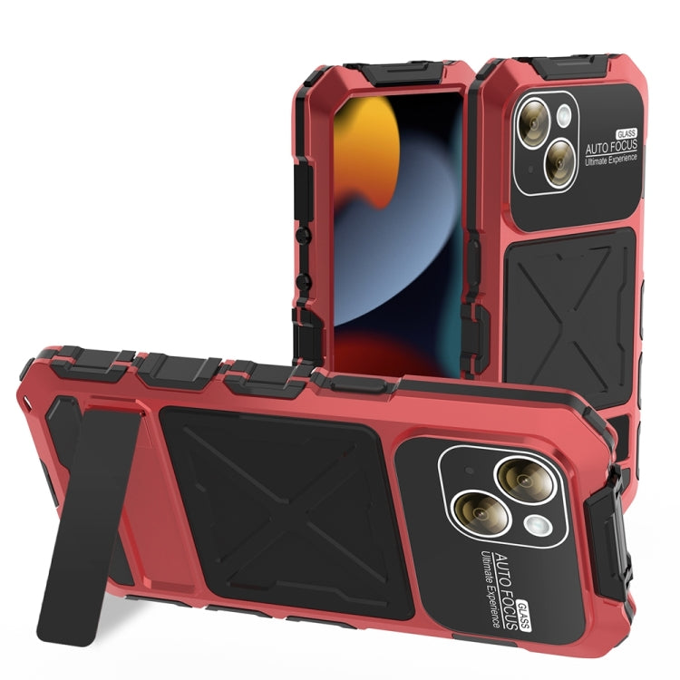 For iPhone 15 Plus R-JUST Metal + Silicone + Tempered Glass Life Waterproof Phone Case with Holder(Red) - iPhone 15 Plus Cases by R-JUST | Online Shopping South Africa | PMC Jewellery