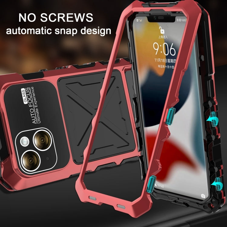 For iPhone 15 R-JUST Metal + Silicone + Tempered Glass Life Waterproof Phone Case with Holder(Red) - iPhone 15 Cases by R-JUST | Online Shopping South Africa | PMC Jewellery