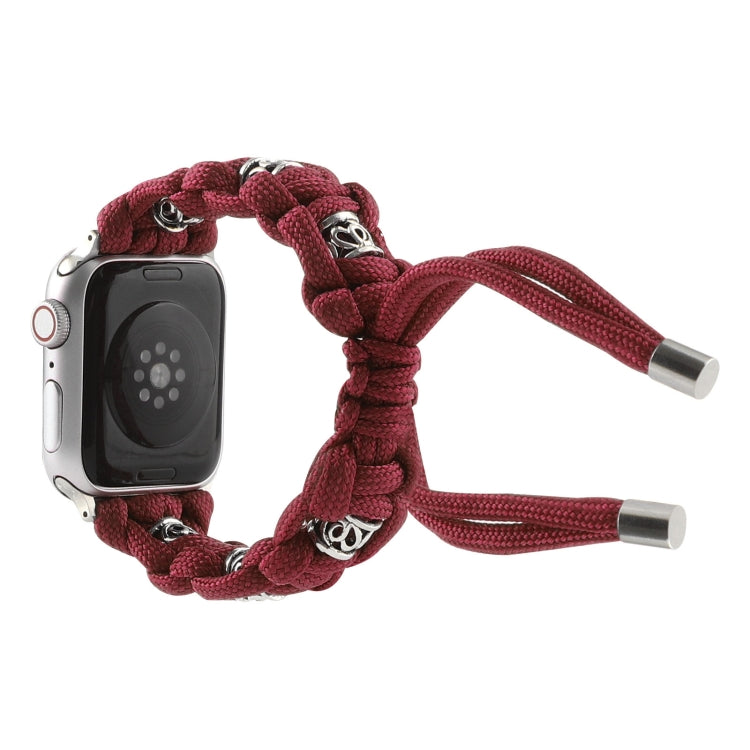 For Apple Watch Ultra 2 49mm Silk Silver Beads Braided Watch Band(Wine Red) - Watch Bands by PMC Jewellery | Online Shopping South Africa | PMC Jewellery