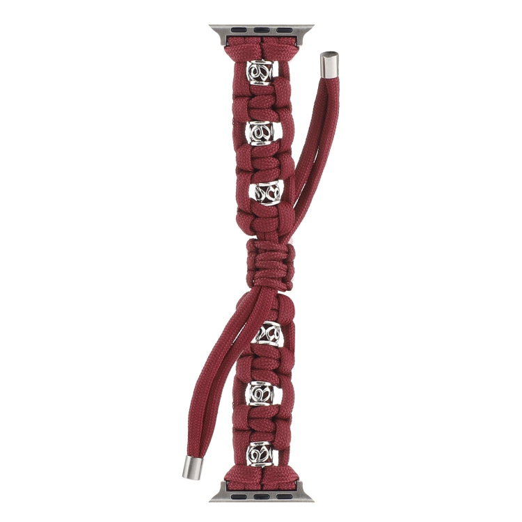 For Apple Watch Series 8 41mm Silk Silver Beads Braided Watch Band(Wine Red) - Watch Bands by PMC Jewellery | Online Shopping South Africa | PMC Jewellery