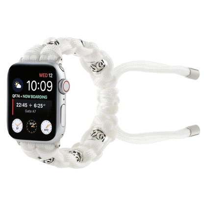 For Apple Watch SE 2022 44mm Silk Silver Beads Braided Watch Band(White) - Watch Bands by PMC Jewellery | Online Shopping South Africa | PMC Jewellery