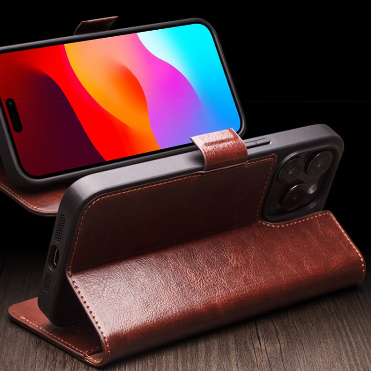For iPhone 15 Pro Max QIALINO Classic 103 Buckle Genuine Leather Phone Case(Black) - free shipping - PMC TechLife - Order now!