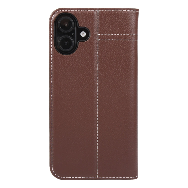 For iPhone 16 GEBEI Top-grain Horizontal Flip Leather Phone Case(Brown) - iPhone 16 Cases by GEBEI | Online Shopping South Africa | PMC Jewellery | Buy Now Pay Later Mobicred