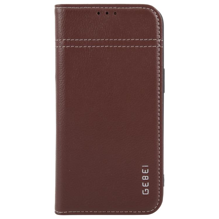 For iPhone 16e GEBEI Top-grain Horizontal Flip Leather Phone Case(Brown) - free shipping - PMc TechLife - Order now!
